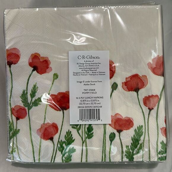 Poppy Field Florals Ivory Set of 3 x 16 ea Square Paper Napkins - Picture 3 of 4